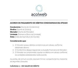 Modelo de Acordo para Regularização de Débitos Condominiais em PDF